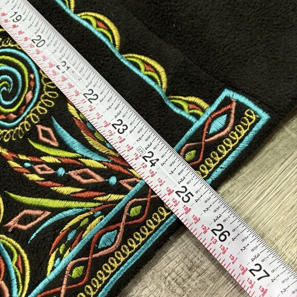 BOB MACKIE Wearable Art Black Embroidered Fleece Vest Faux Fur Collar Size XL - Picture 7 of 7